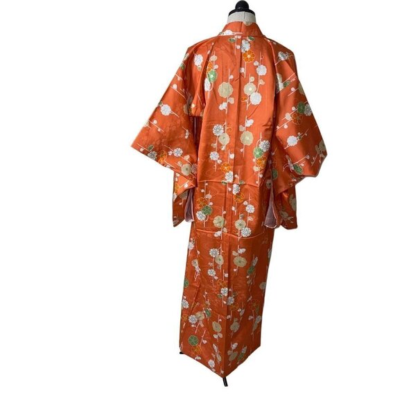 Womens Kimono One Size Orange Maxi Length Tie Front Lined Floral Embossed - Picture 2 of 16